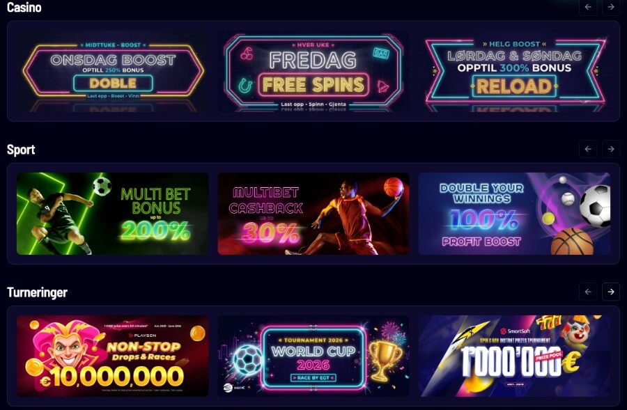 Vegaz Casino har en kampanjeside med flere tilbud
