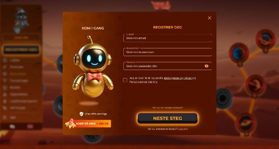 Vegazone Registrering