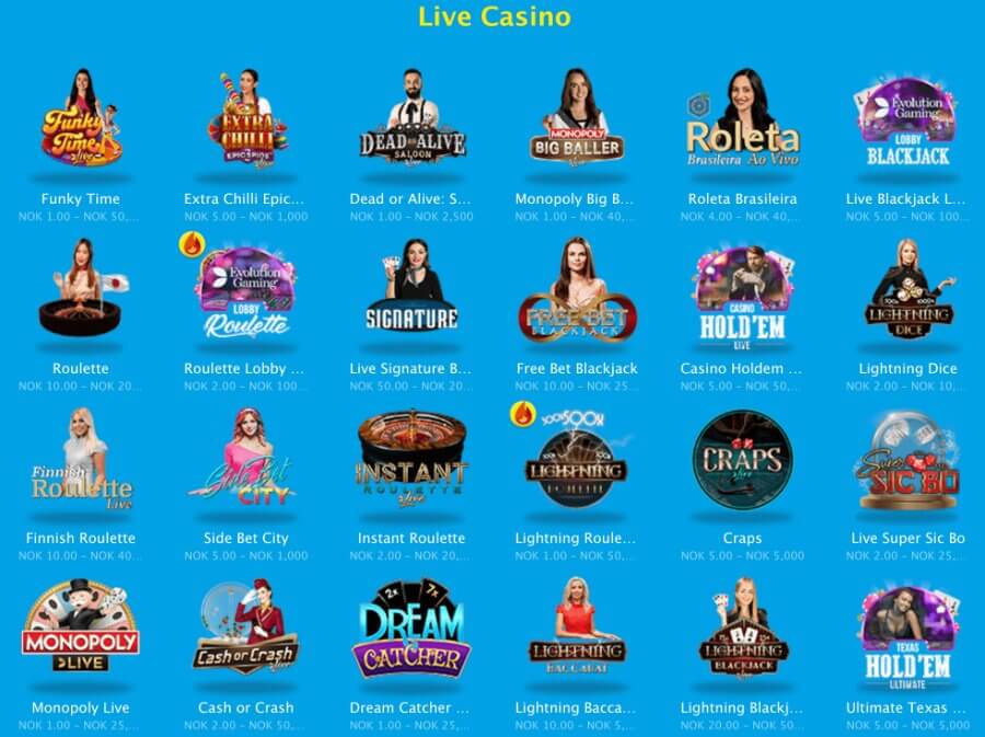 Vera & John har et spennende live casino med livespill og game show