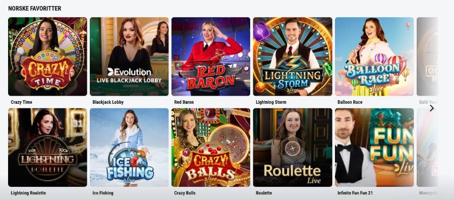 Vinn har et live casino med klassiske bordspill og live game show-spill