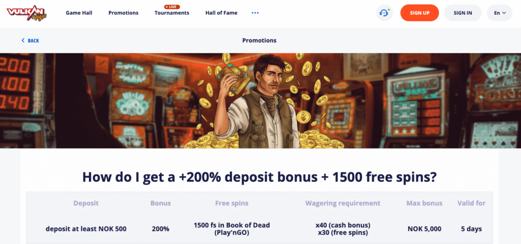 Eksklusiv Vulkan Vegas-bonus via NorgeKasino