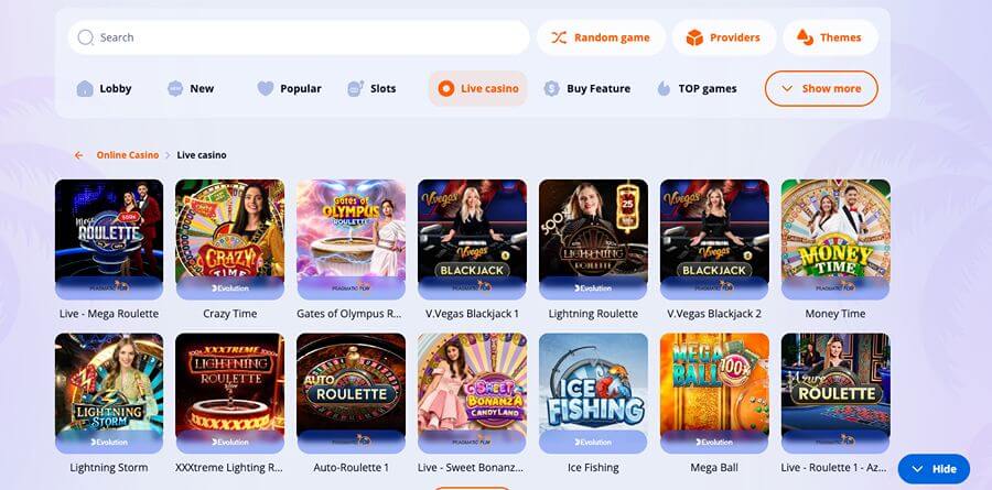 Vulkan Vegas har et live casino med klassiske bordspill og live game show-spill