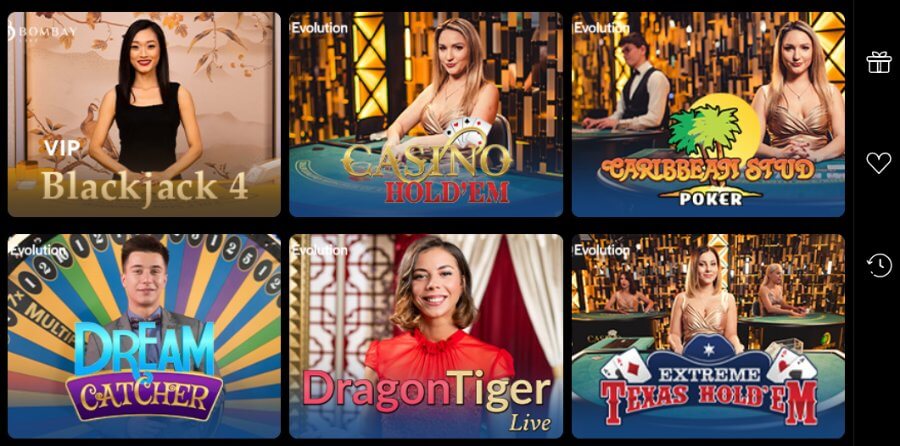 Wagerinox har et live casino med klassiske bordspill og game show-spill