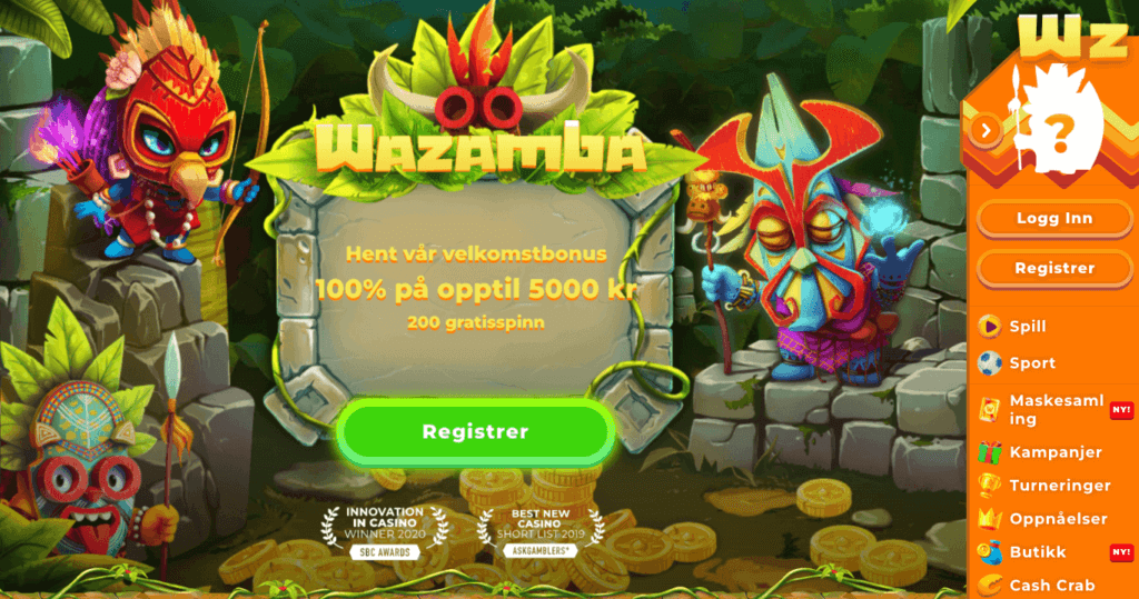 Forsiden til nettcasinoet Wazamba