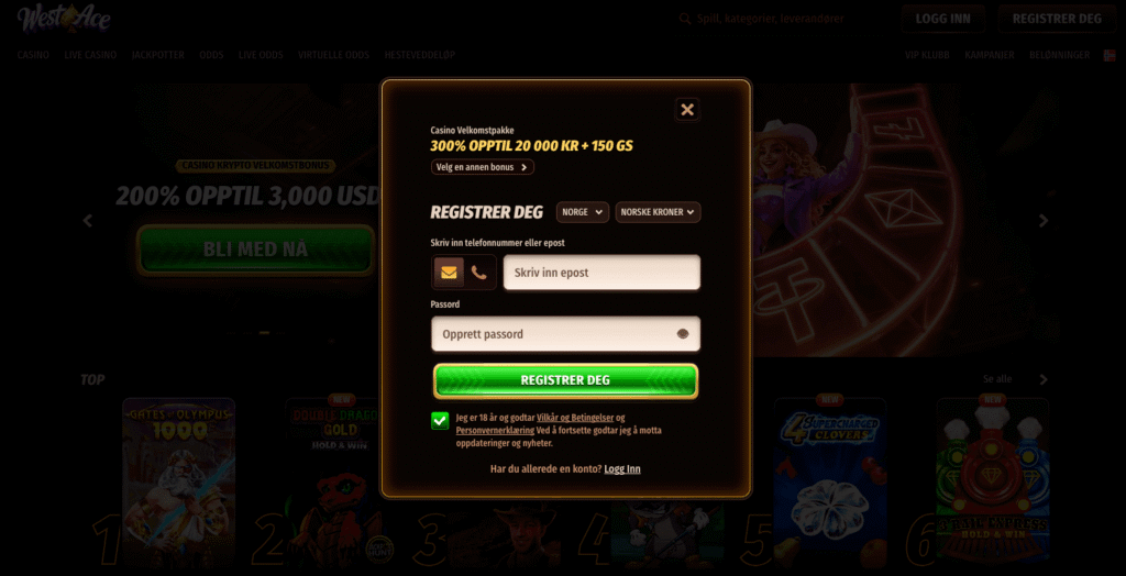 Registreringsprosessen hos WestAce