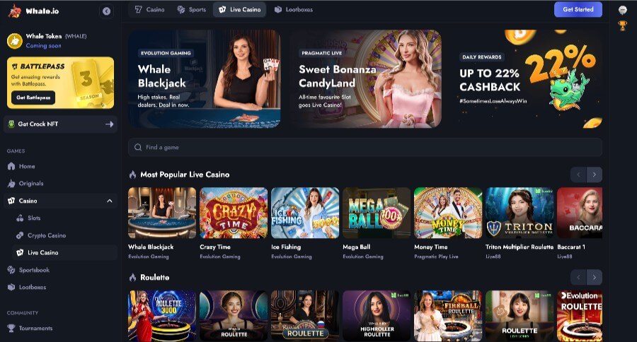 Whale.io Live Casino