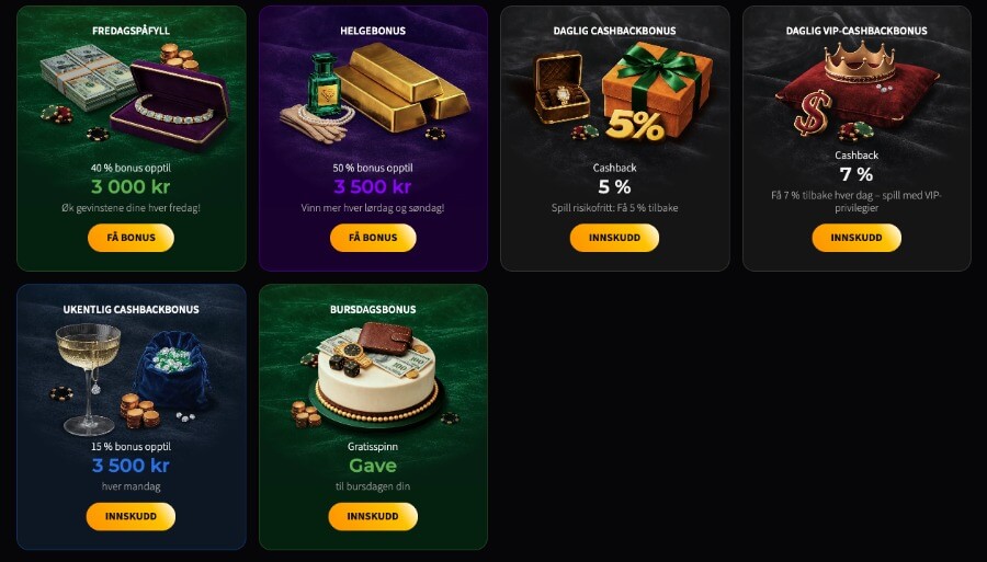 Wild Chance har en kampanjeside på norsk med flere tilbud