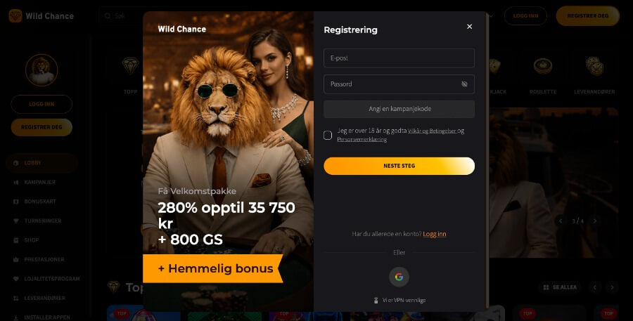 Wild Chance registrering