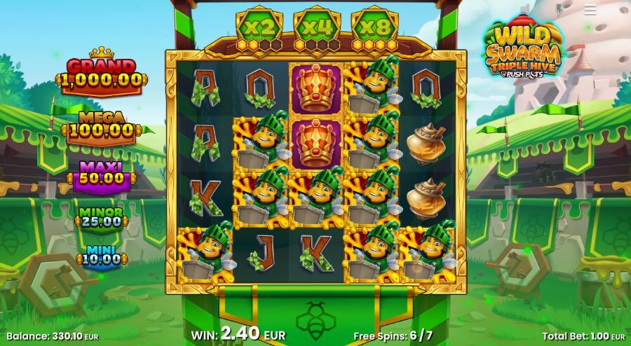 Free spins med multiplikator på spilleautomaten Wild Swarm Triple Hive