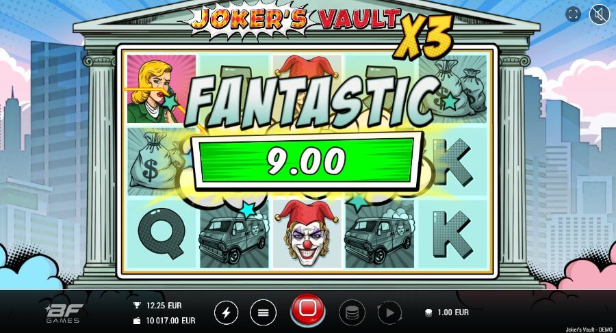 Bildet viser en ekspanderende joker og en multiplikator på spilleautomaten Joker's Vault