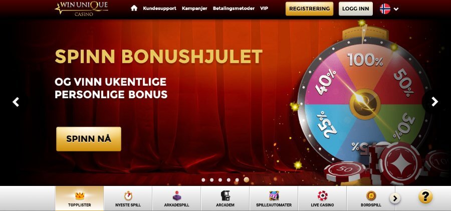 Forsiden til kryptocasinoet WinUnique