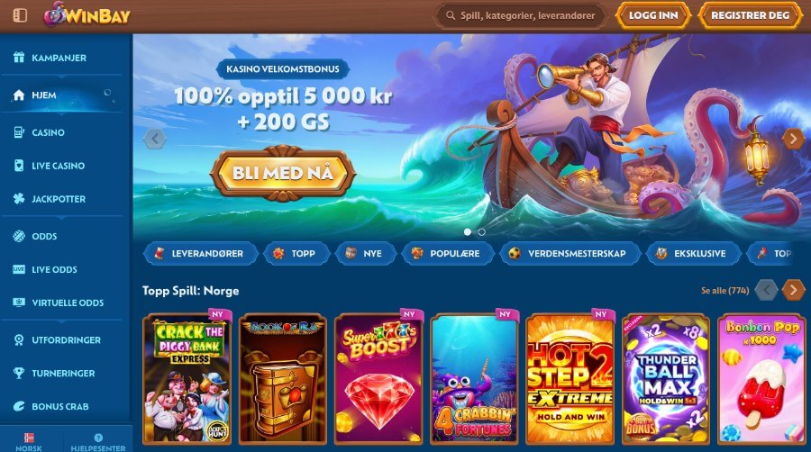 Winbay forside med bonus