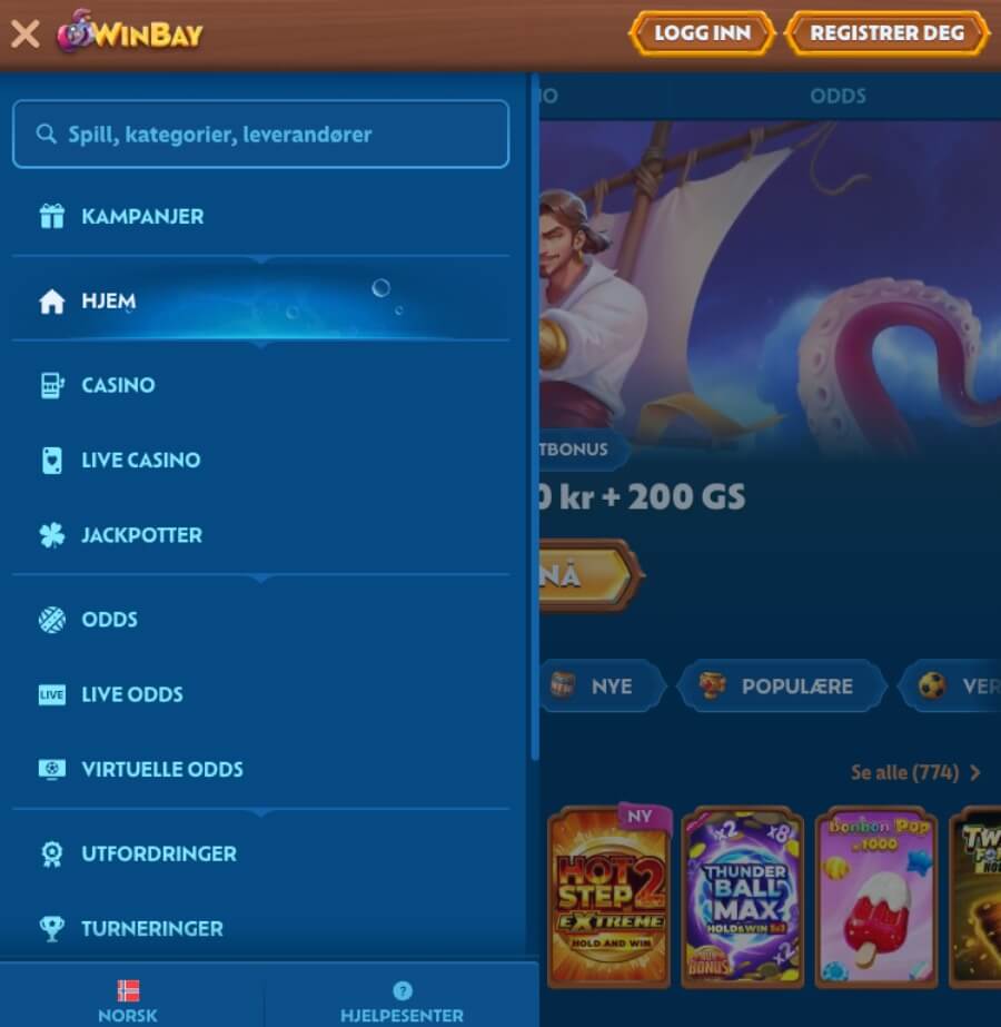 Winbay har et mobilcasino
