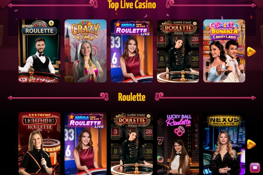 Winota har et live casino med klassiske bordspill og live game show-spill