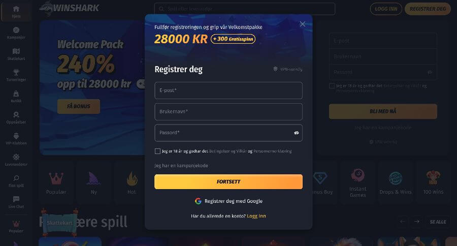Winshark Registrering