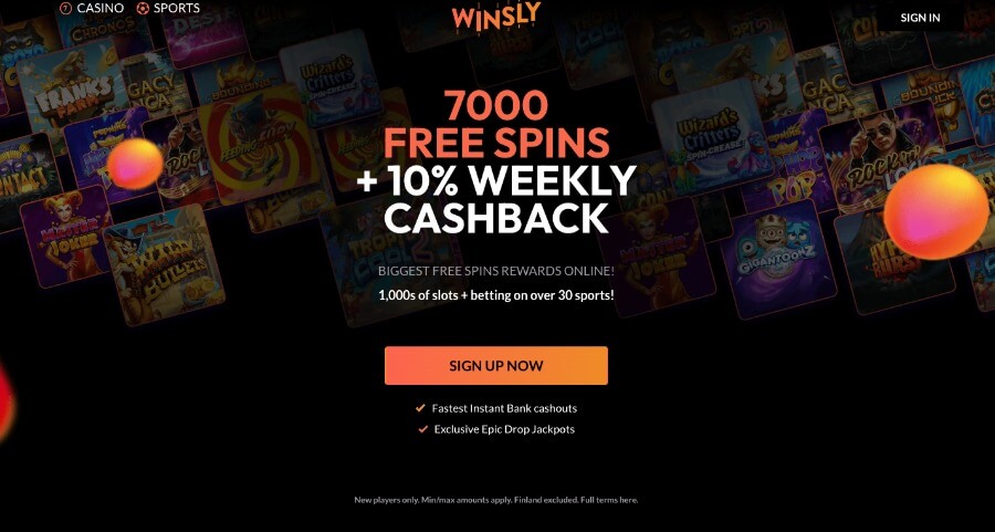 Winsly forside med bonus