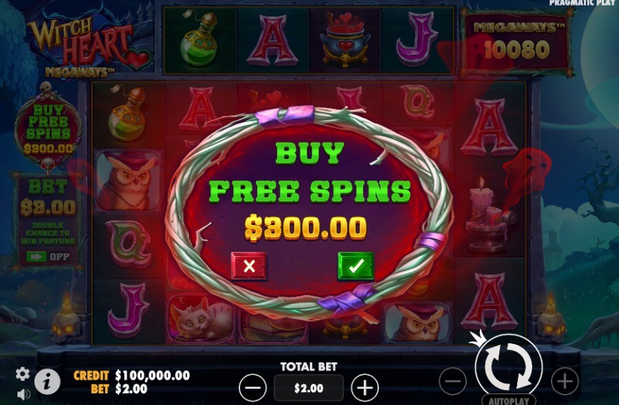 Spilleautomaten Witch Heart Megaways™ kommer også med en bonus buy-funksjon
