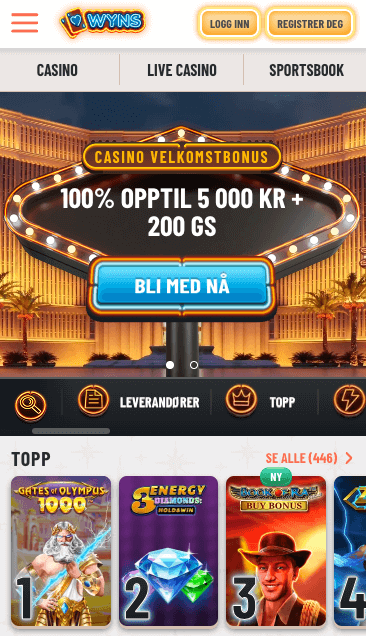 Slik ser det ut når du spiller hos Wyns på mobilen