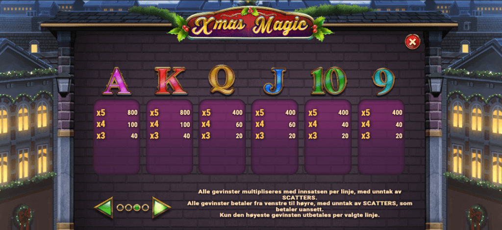 Xmas Magic utbetalingstabell - lave symboler