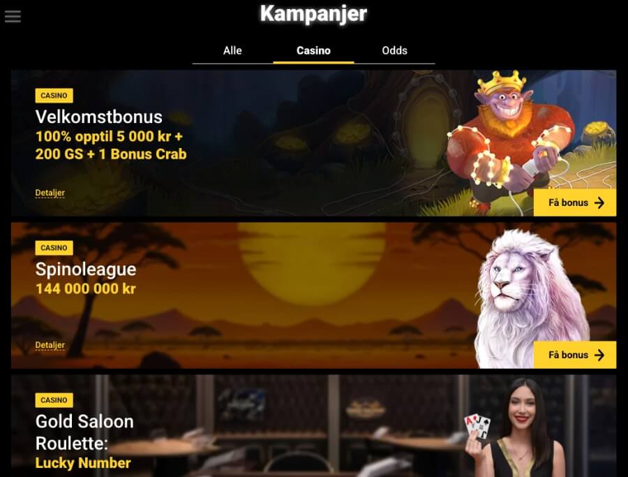 Zet Casino har en kampanjeside med diverse tilbud