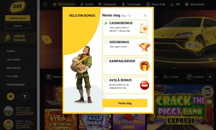 Zet Casino registreringsprosess
