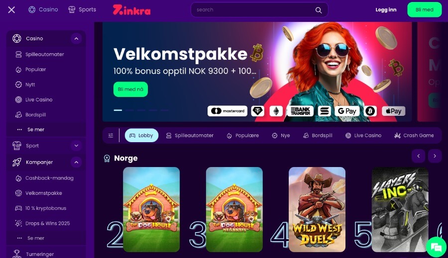 Zinkra forside med bonus