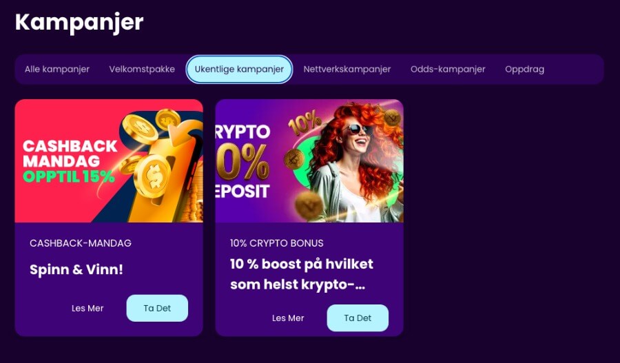 Zinkra har en kampanjeside med noen ukentlige tilbud