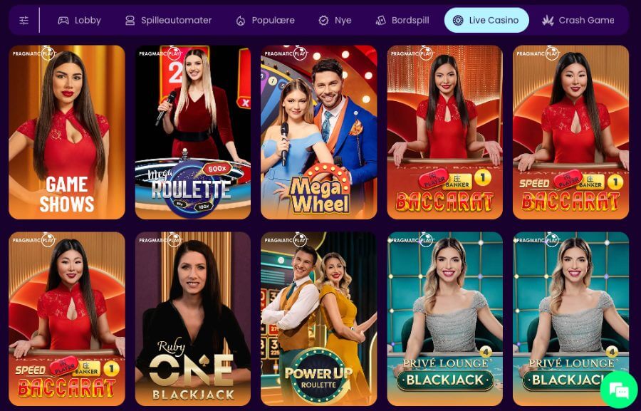Zinkra har et live casino med klassiske bordspill og live game show-spill