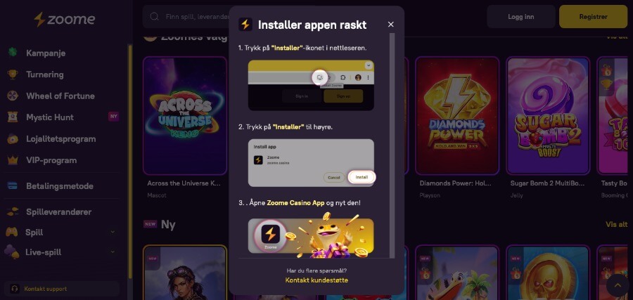 Zoome har et mobilcasino med en egen app