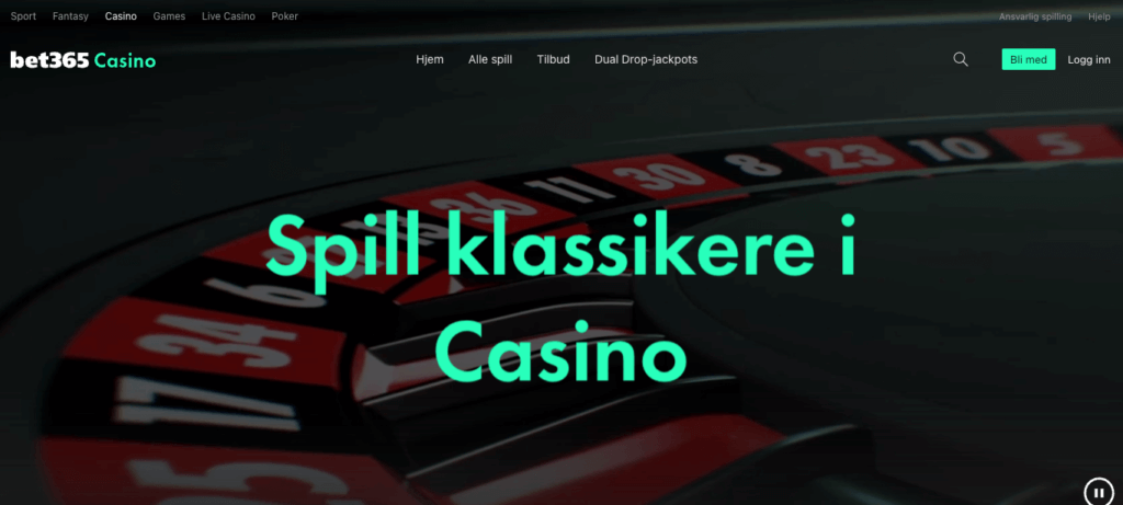 Forsiden til bet365 sin casinoside