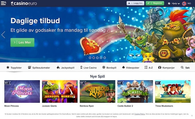 CasinoEuro er et nettcasino med et enkelt design CasinoEuro forside