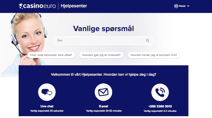 CasinoEuro har en god kundeservice CasinoEuro hjelpesenter