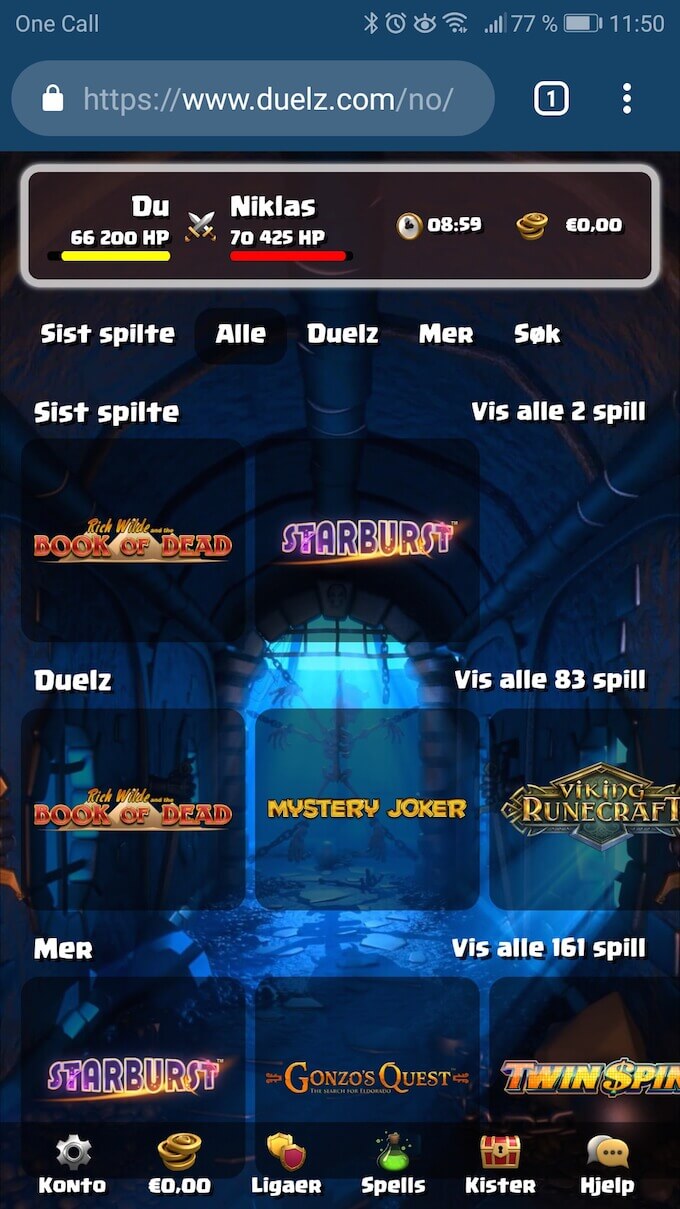 Duelz Casino spill og dueller