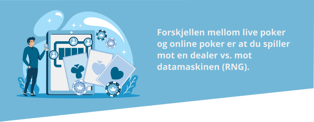 Live poker er mot en virkelig dealer og online poker er mot en datamaskin (RNG)