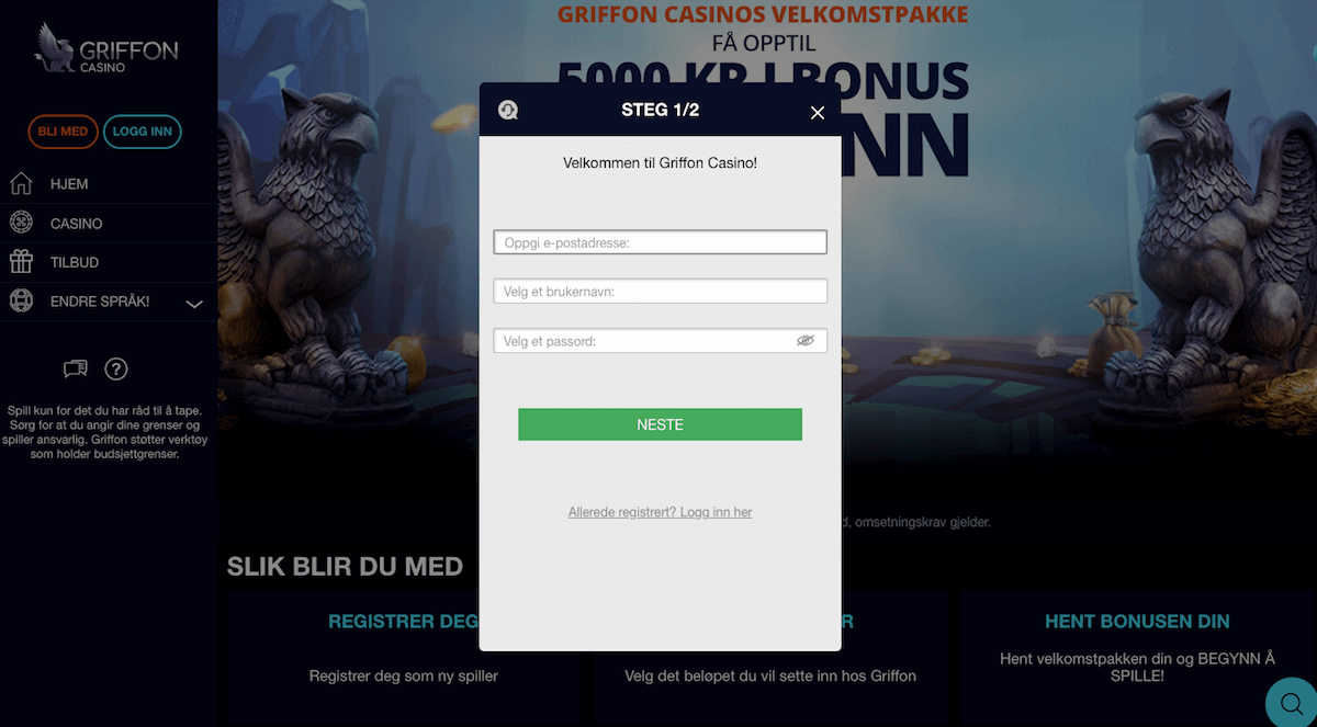 Griffon Casino registrering