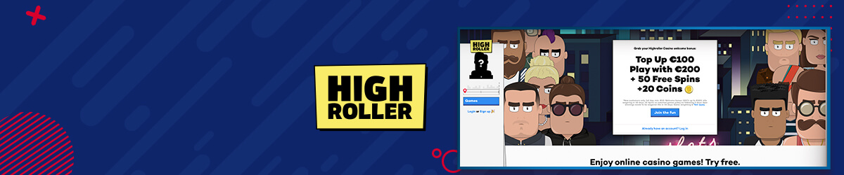 Forsiden til nettcasinoet Highroller Highroller casino forside