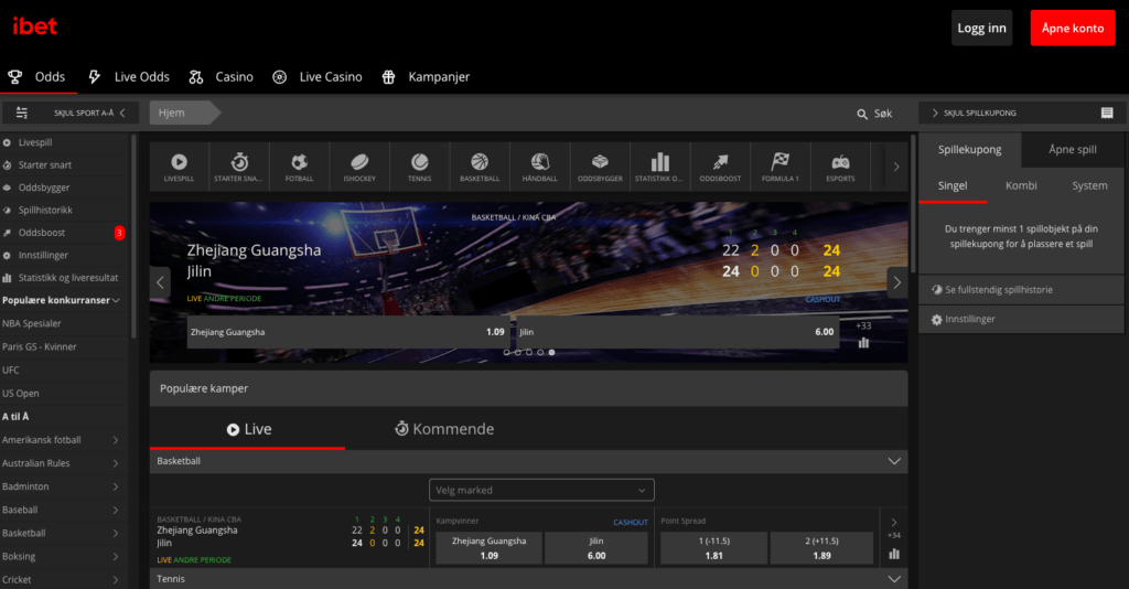 iBet har også en egen sportsbook med liveodds