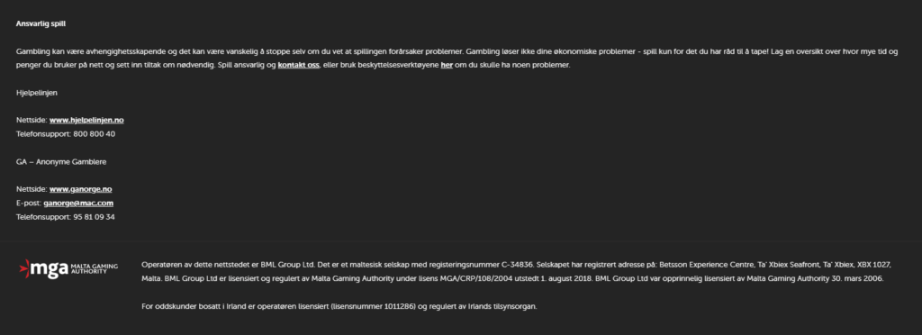 Betsafe footer