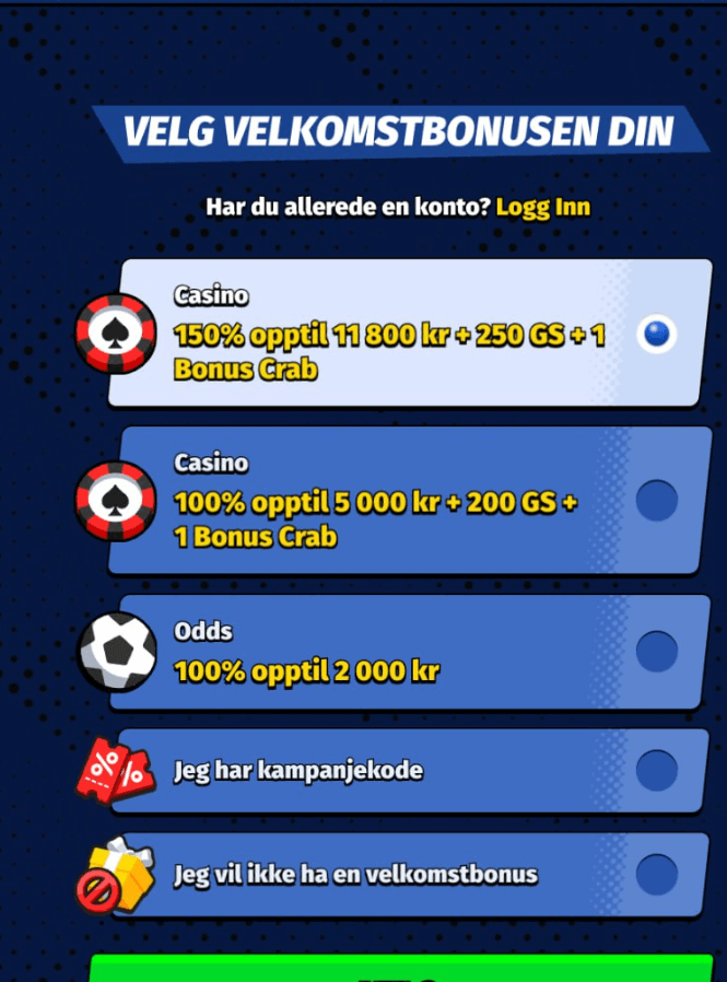Velkomstbonus NorgeKasino