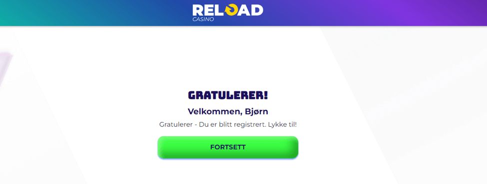 reload casino bilde av vellykket registrering