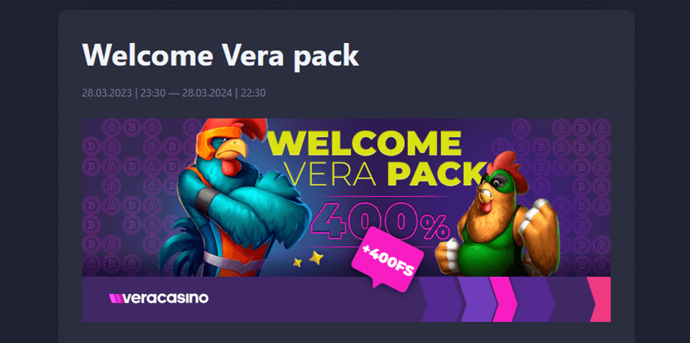 Vera Casino velkomstpakke