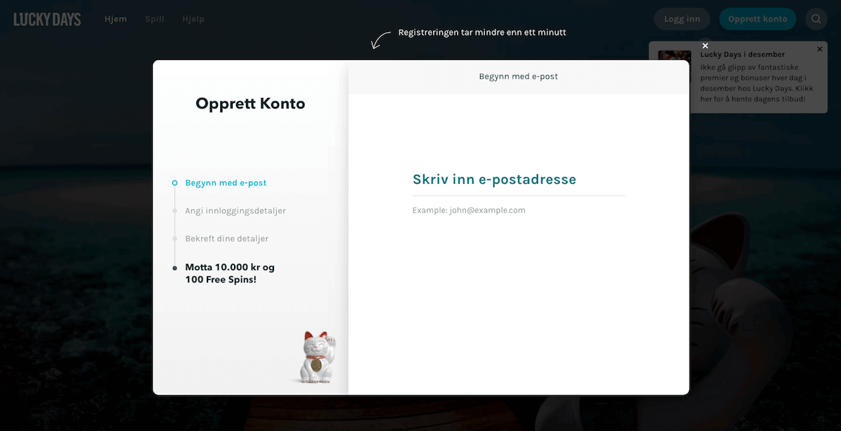 Luckydays registrering
