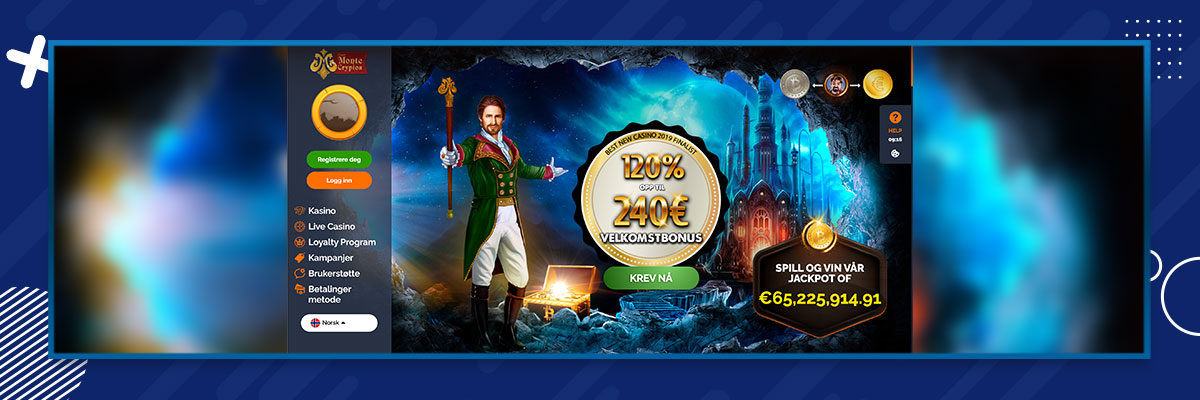 Forsiden til Montecryptoscasino Montecryptoscasino forside