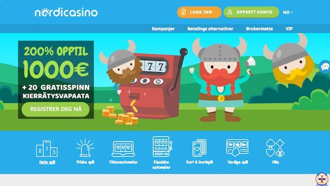 Forsiden på nettcasinoet Nordicasino Nordicasino forside
