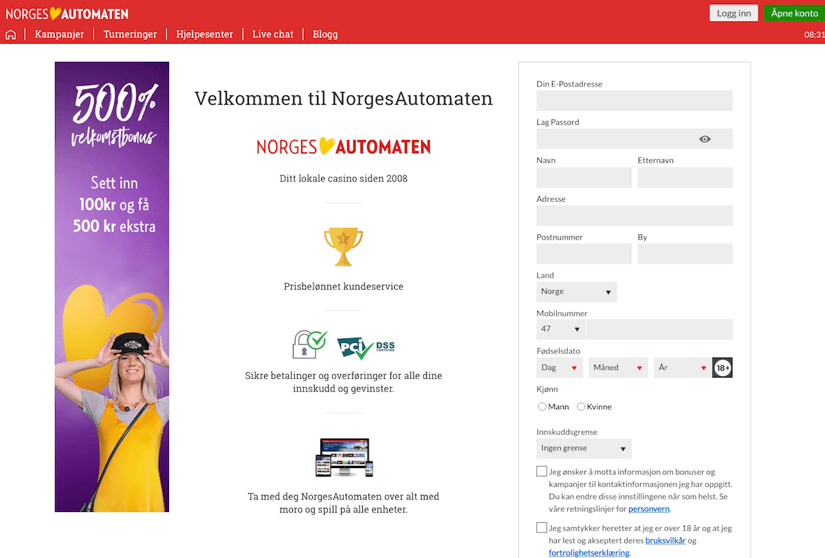 Registrering hos NorgesAutomaten NorgesAutomaten registrering