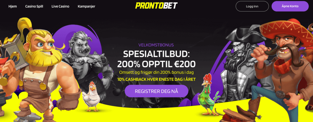 Forsiden til kryptocasinoet ProntoBet