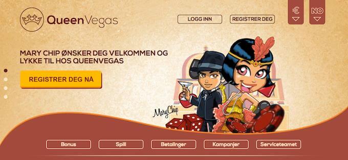 Forsiden til nettcasinoet QueenVegas QueenVegas Casino forside
