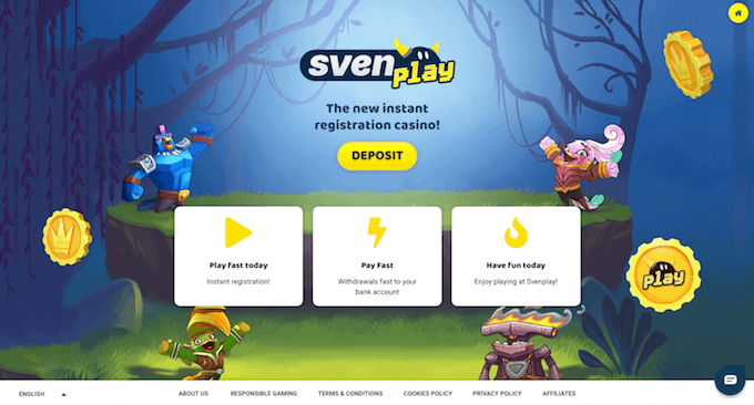 Forsiden til nettcasinoet Svenplay Svenplay forside