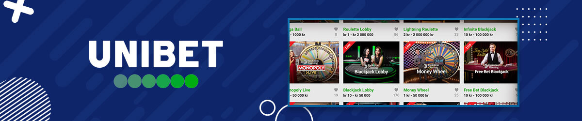 Unibet har et godt utvalg av bordspill i sitt Live Casino Unibet Live Casino