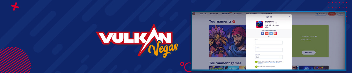 Registrering hos nettcasinoet Vulkan Vegas Vulkan Vegas registrering